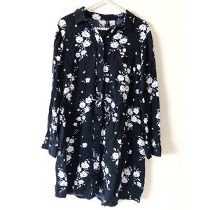H&M White Rose printed Long Sleeve Dress | Sz 10